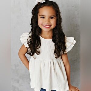 Oopsie Daisy Girls' Cream Ruffle Sleeve Top